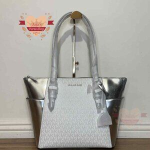 🤍Michael Kors Silver Metallic Coated Canvas Purse Tote🤍